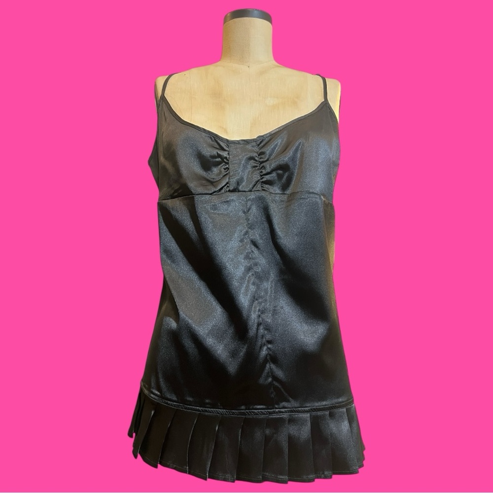 LOST Y2K Black Satin Top Tunic Micro Mini Vintage Punk Pinup Goth Emo NWT Retro